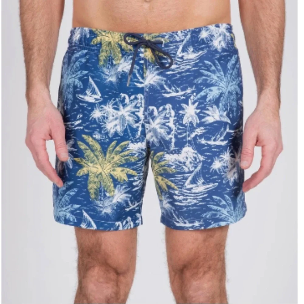 Slate & Stone Blue Tropical Novelty Print Swim‎ Trunks Size XL